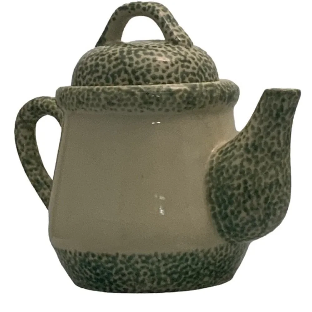 Vintage Teapot Stoneware Apple Motif Tender Hearts Treasures Primitive Farmhouse